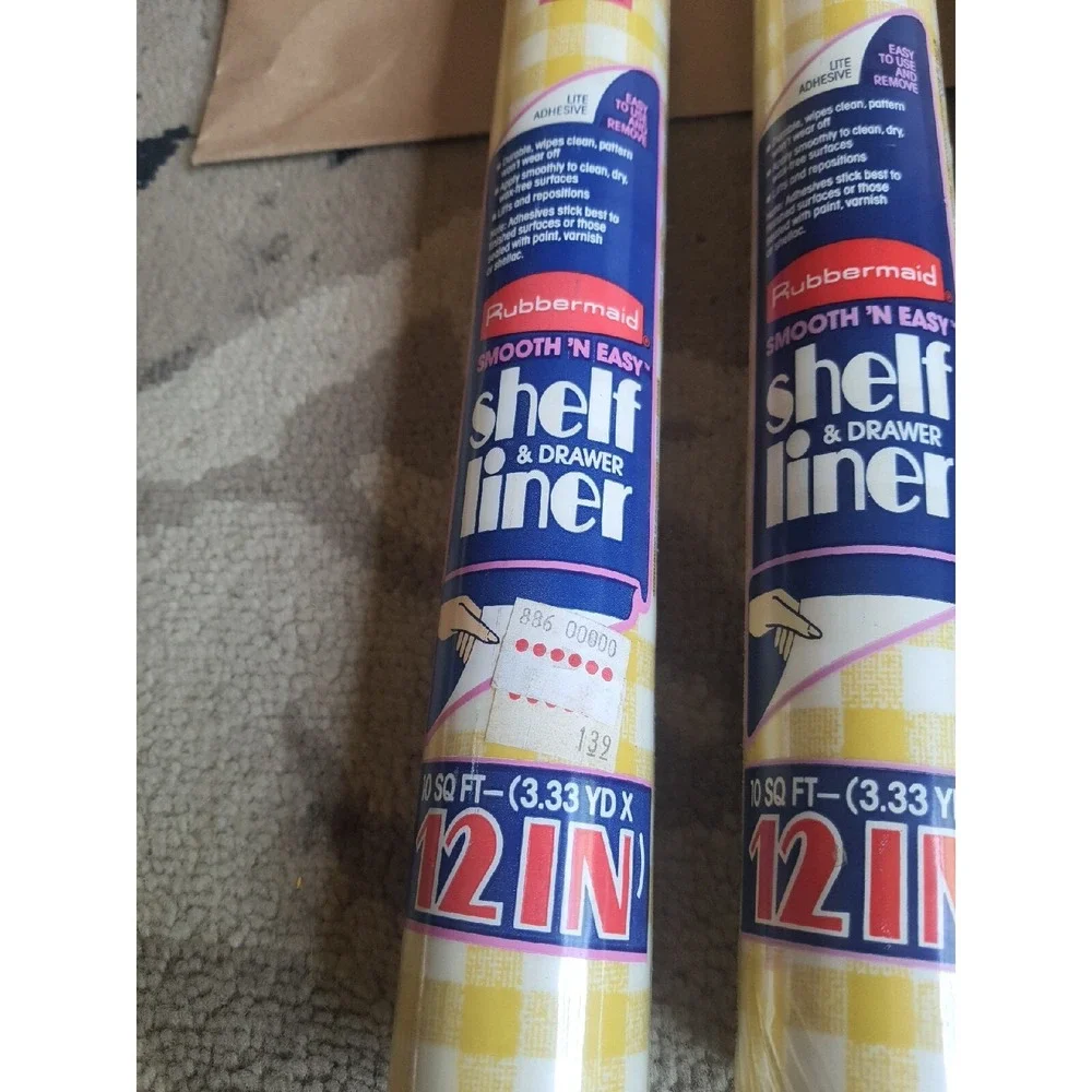 Vintage 80s Rubbermaid 3 Roll Lot Yellow Gingham Pattern 10sqft 3.33ydx12
